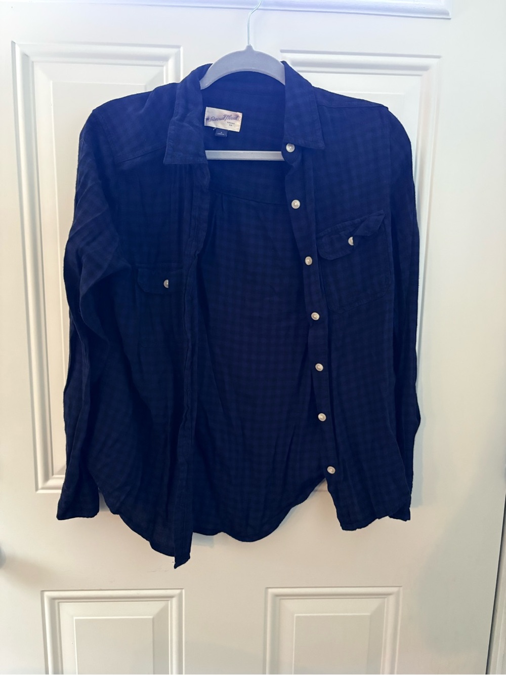 Universal Thread Navy Blue Button-Down Plaid Shirt